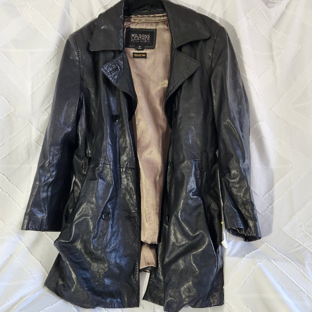 Vintage Wilsons Leather Pelle Studio Black Women Thinsulate Medium Button Coat